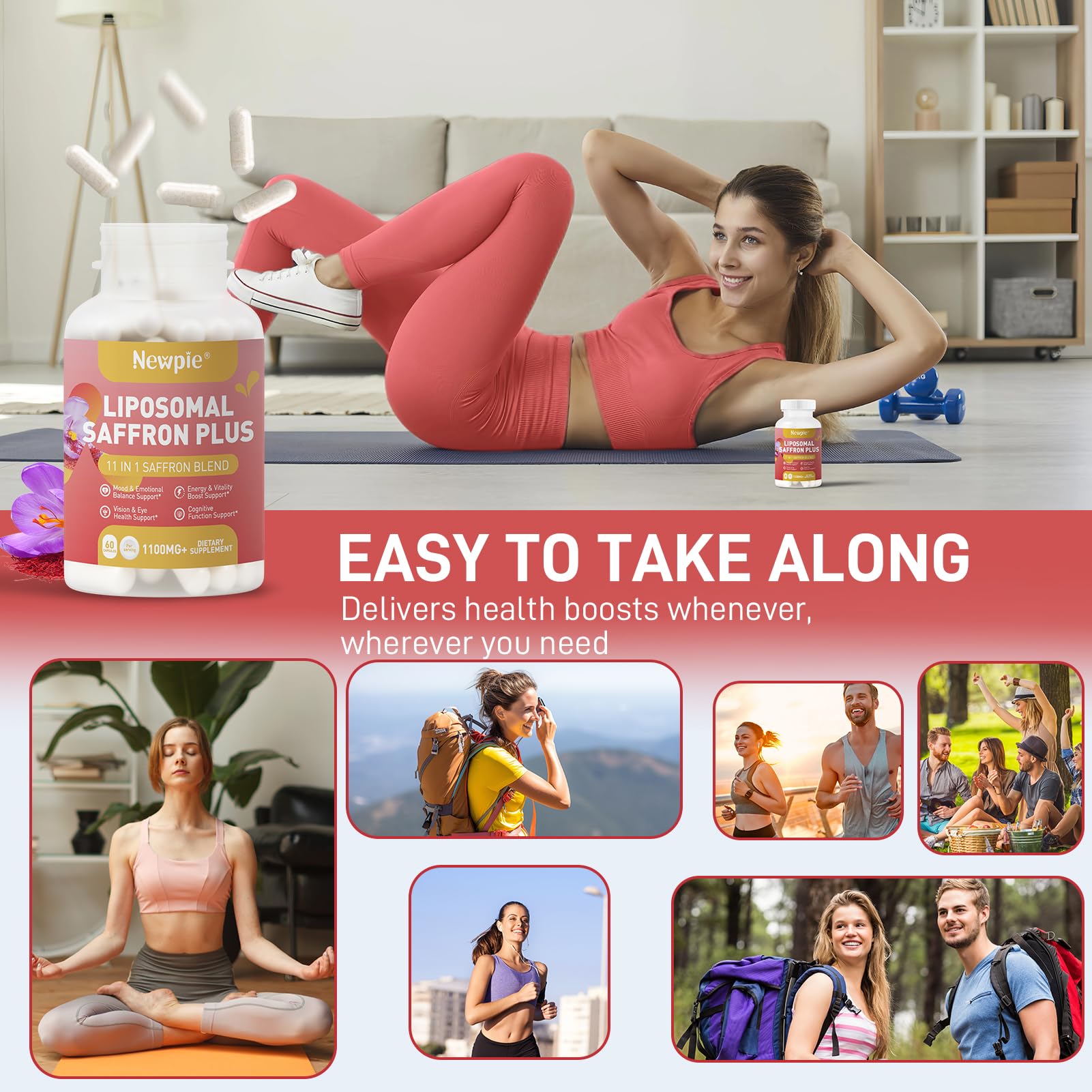 Newpie Saffron Supplements - 100% Pure Saffron Extract Capsules - Natural Mood Enhancer, Supports Eye & Heart Health, Boosts Energy - Premium Supplement for Women & Men（60 Servings (2) - dailyvitalstore