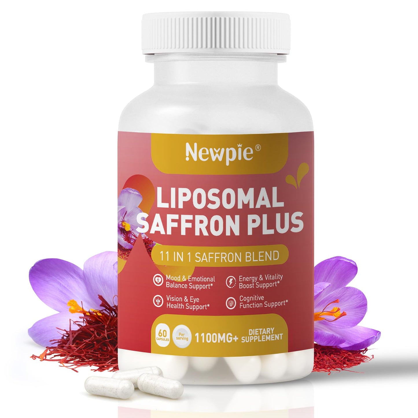 Newpie Saffron Supplements - 100% Pure Saffron Extract Capsules - Natural Mood Enhancer, Supports Eye & Heart Health, Boosts Energy - Premium Supplement for Women & Men（60 Servings (1) - dailyvitalstore