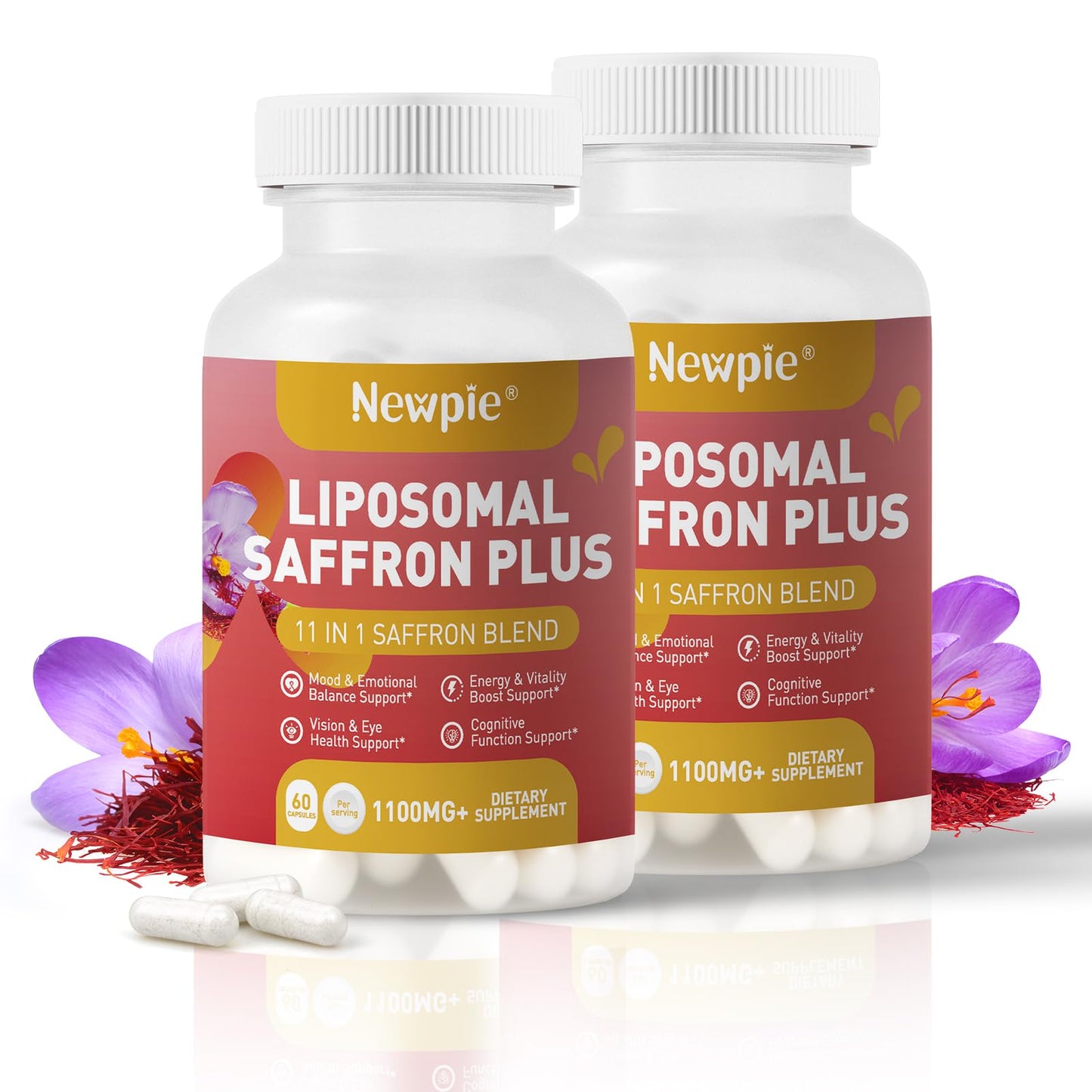 Newpie Saffron Supplements - 100% Pure Saffron Extract Capsules - Natural Mood Enhancer, Supports Eye & Heart Health, Boosts Energy - Premium Supplement for Women & Men（60 Servings (2) - dailyvitalstore