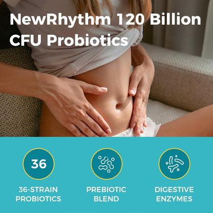 NewRhythm Probiotics 120 Billion CFU 36 Strains, 3-in-1 Probiotics with Prebiotics & Enzymes, Probioticos for Women & Men, - dailyvitalstore