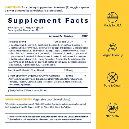 NewRhythm Probiotics 120 Billion CFU 36 Strains, 3-in-1 Probiotics with Prebiotics & Enzymes, Probioticos for Women & Men, - dailyvitalstore