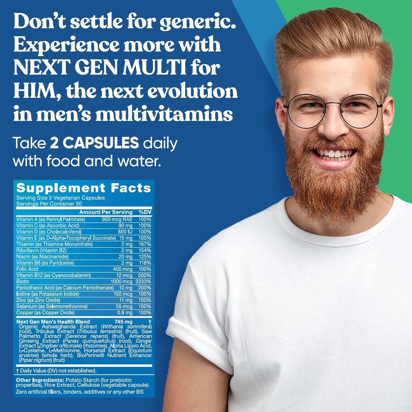 Next Gen Multi for Him Advanced Men’s Multivitamin Supplement – 26-in-1 Multiblend for Beard & Hair Growth, Men’s Reproductive Health - dailyvitalstore