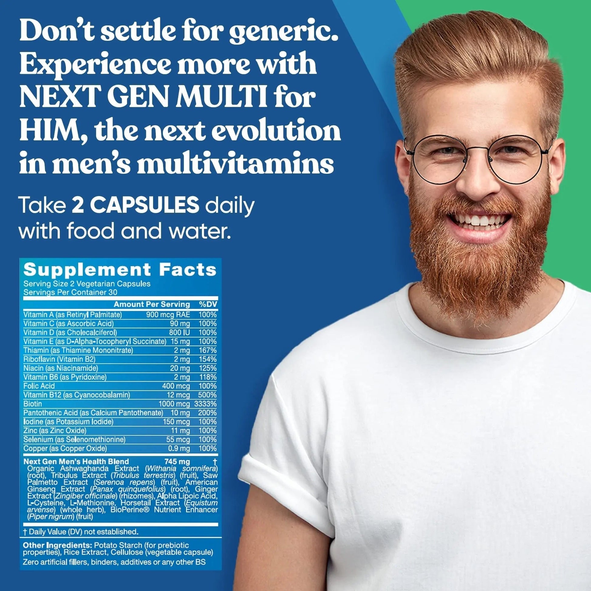 Next Gen Multi for Him Advanced Men’s Multivitamin Supplement – 26-in-1 Multiblend for Beard & Hair Growth, Men’s Reproductive Health - dailyvitalstore