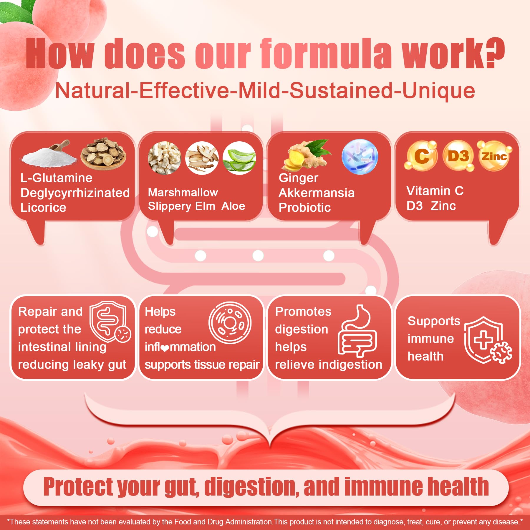 Nextdia L-Glutamine 1200mg Gummies for Gut & Immune Support – Leaky Gut Repair with Slippery Elm, Marshmallow Root, Ginger, Aloe, Vitamin C D3 - dailyvitalstore