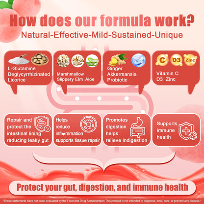 Nextdia L-Glutamine 1200mg Gummies for Gut & Immune Support – Leaky Gut Repair with Slippery Elm, Marshmallow Root, Ginger, Aloe, Vitamin C D3 - dailyvitalstore