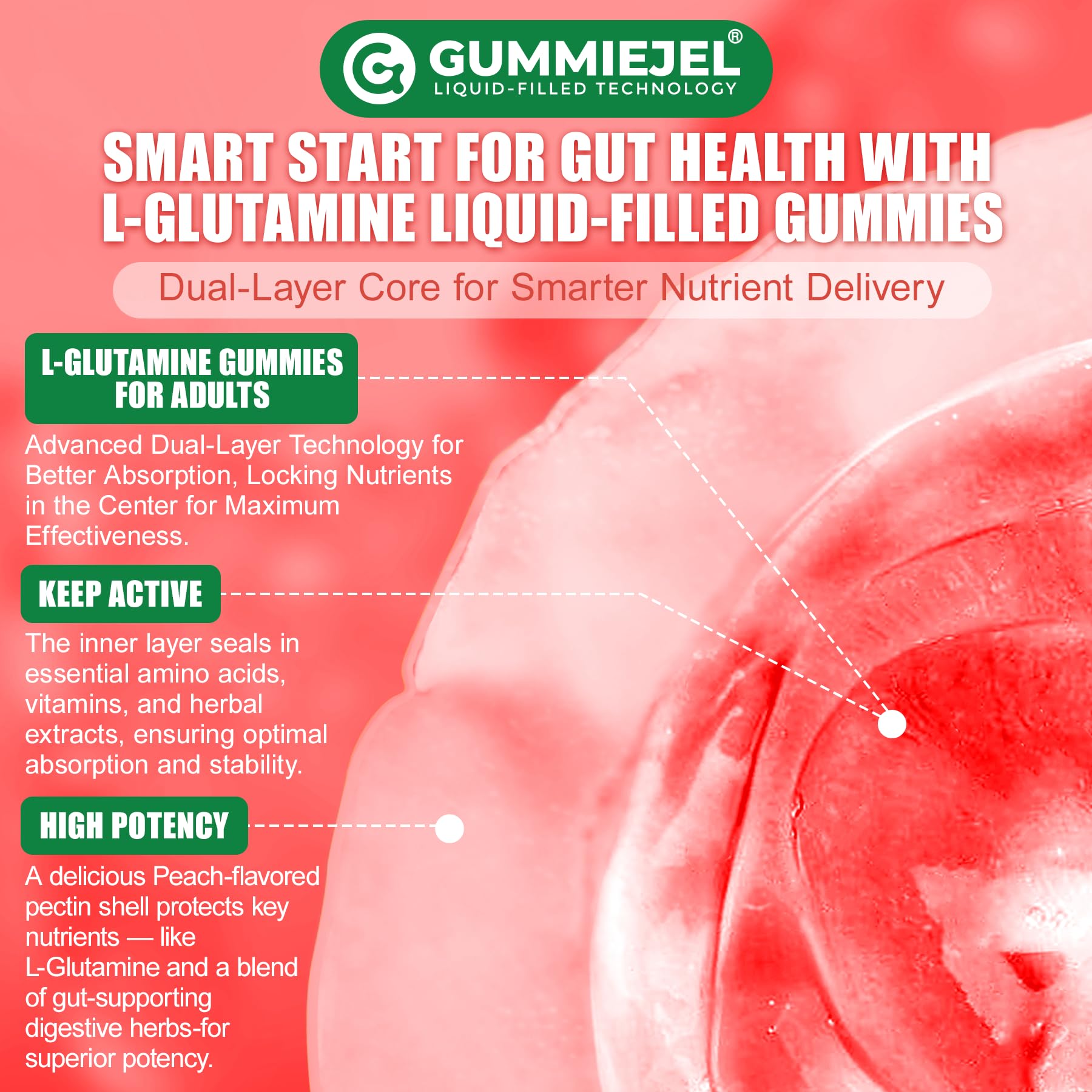 Nextdia L-Glutamine 1200mg Gummies for Gut & Immune Support – Leaky Gut Repair with Slippery Elm, Marshmallow Root, Ginger, Aloe, Vitamin C D3 - dailyvitalstore
