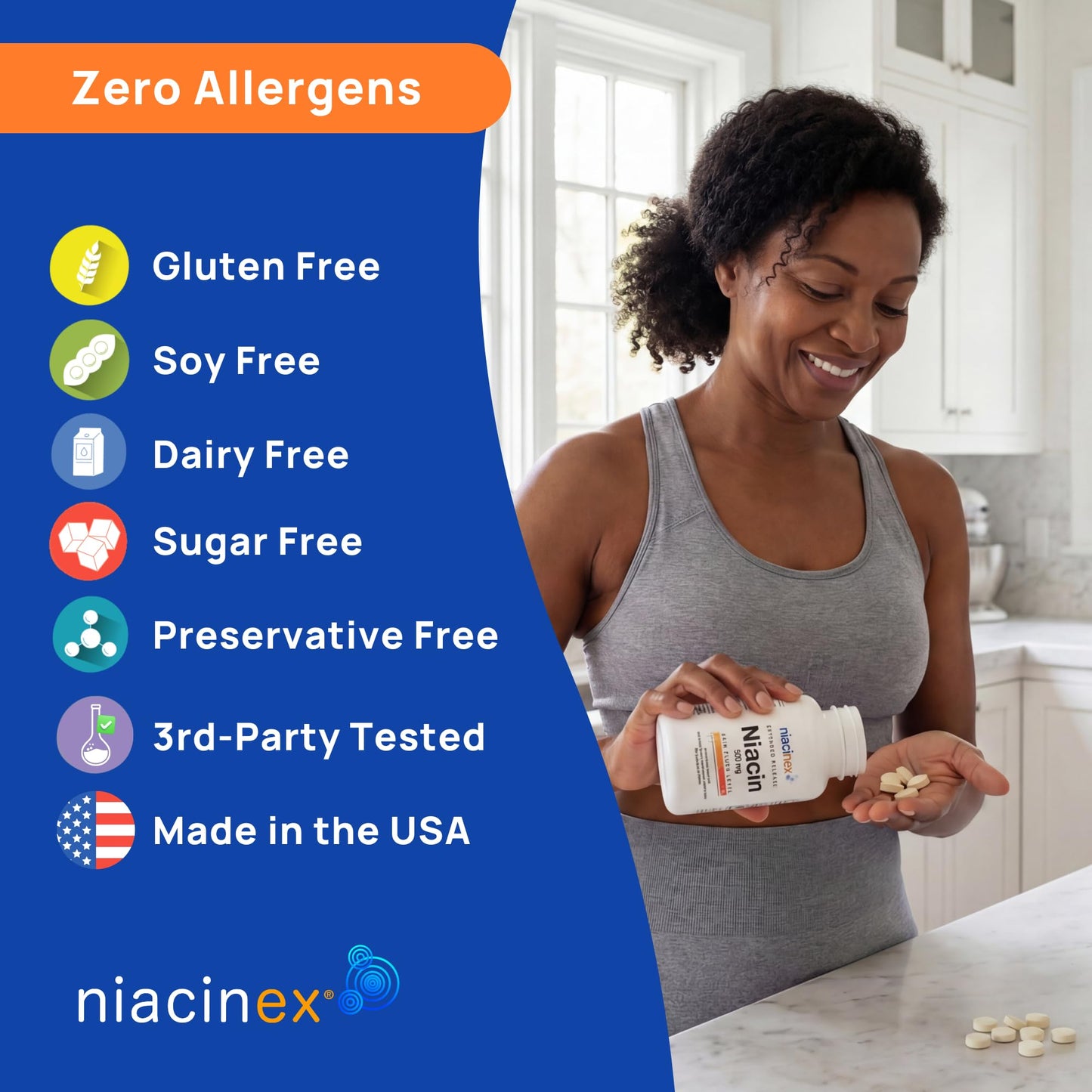 Niacinex Niacin 500mg Extended Time Release, 200 Tablets, Minimal to No-Flush, Vitamin B3 Supplement - Cholesterol Balance - dailyvitalstore