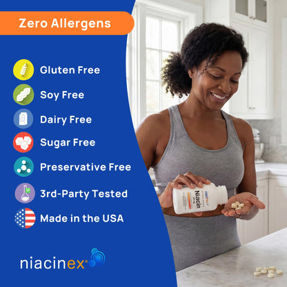 Niacinex Niacin 500mg Extended Time Release, 200 Tablets, Minimal to No-Flush, Vitamin B3 Supplement - Cholesterol Balance - dailyvitalstore