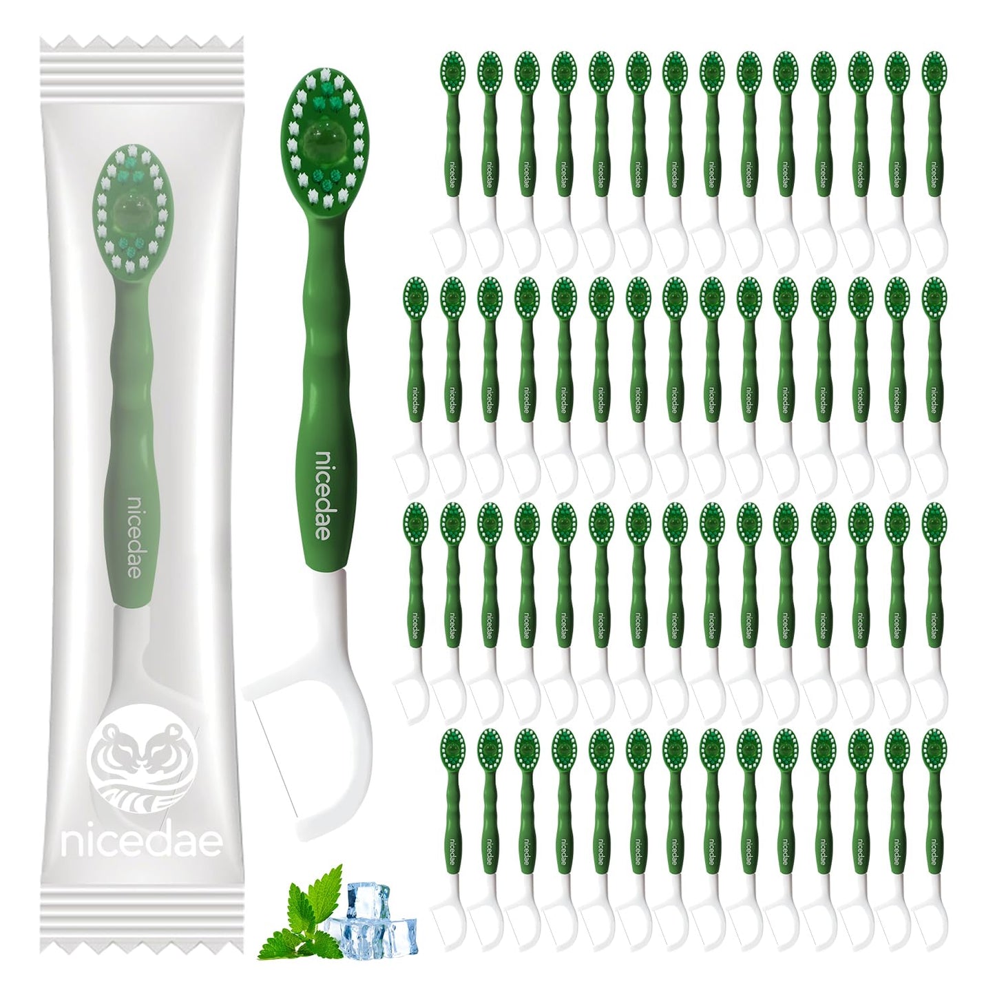nicedae Disposable Mini Travel Toothbrush Bulk with Toothpaste 5in1 60Ct Portable Toothbrushes Set Floss Pick Tongue Scraper Cruise - dailyvitalstore