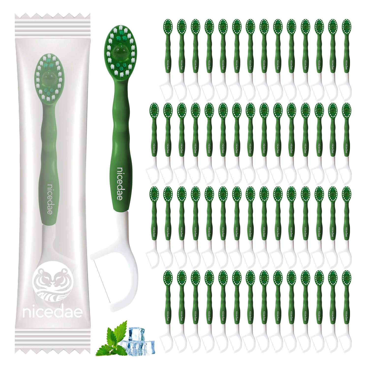 nicedae Disposable Mini Travel Toothbrush Bulk with Toothpaste 5in1 60Ct Portable Toothbrushes Set Floss Pick Tongue Scraper Cruise - dailyvitalstore