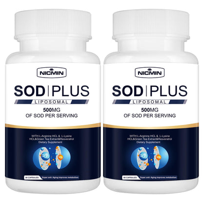 NICMIN 500MG Superoxide Dismutase Supplement - SOD Plus with Liposomal Glutathione, AKG, Green Tea Extract, L-Arginine, Lysine, Resveratrol and Vitamin E for Immune Support, Antioxidant 120 Capsules - dailyvitalstore