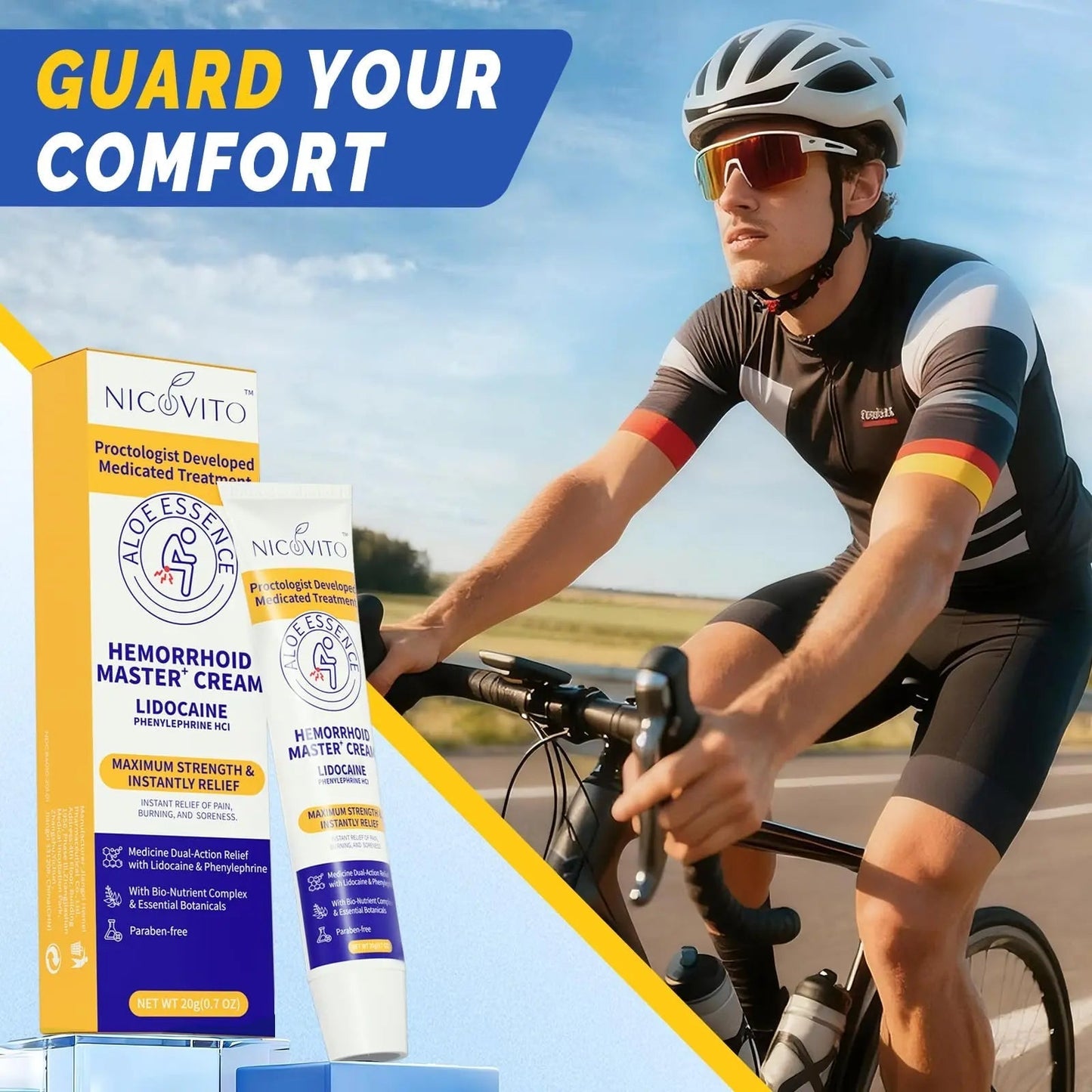 NICOVITO Hemorrhoid & Fissure Treatment Cream, 4% Lidocaine & Phenylephrine HCl Ointment, Maximum Strength Fast Relief for Pain, Itching & Swelling, External Use (0.7 oz) - dailyvitalstore