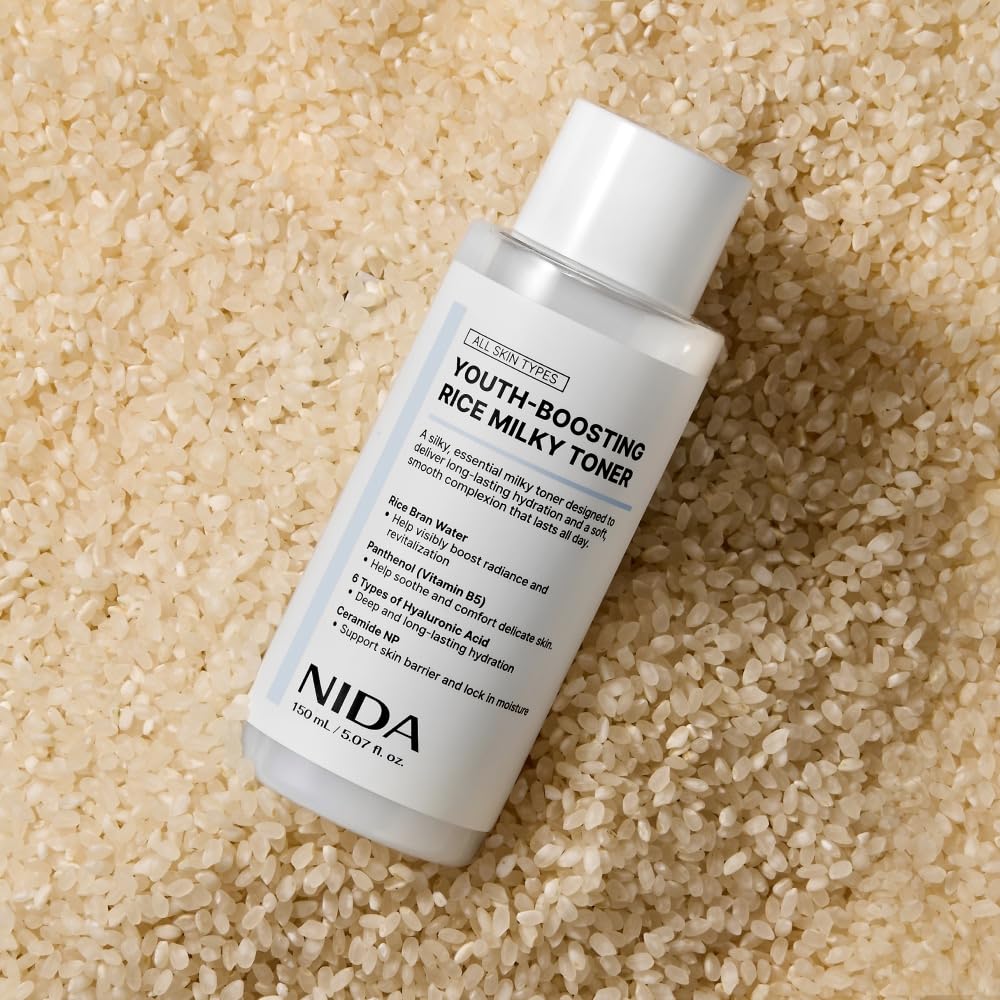 NIDA Youth-boosting Rice Milky Toner, for Glass Skin | Rice Bran Extract, Niacinamide, Ceramide NP, Panthenol | Deep Moisturizing, Hydrating and Refreshing - dailyvitalstore