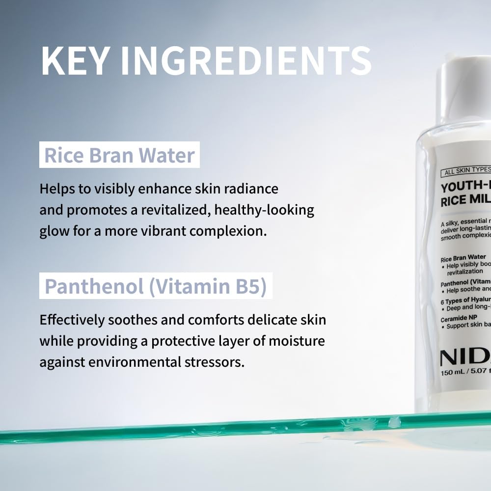 NIDA Youth-boosting Rice Milky Toner, for Glass Skin | Rice Bran Extract, Niacinamide, Ceramide NP, Panthenol | Deep Moisturizing, Hydrating and Refreshing - dailyvitalstore