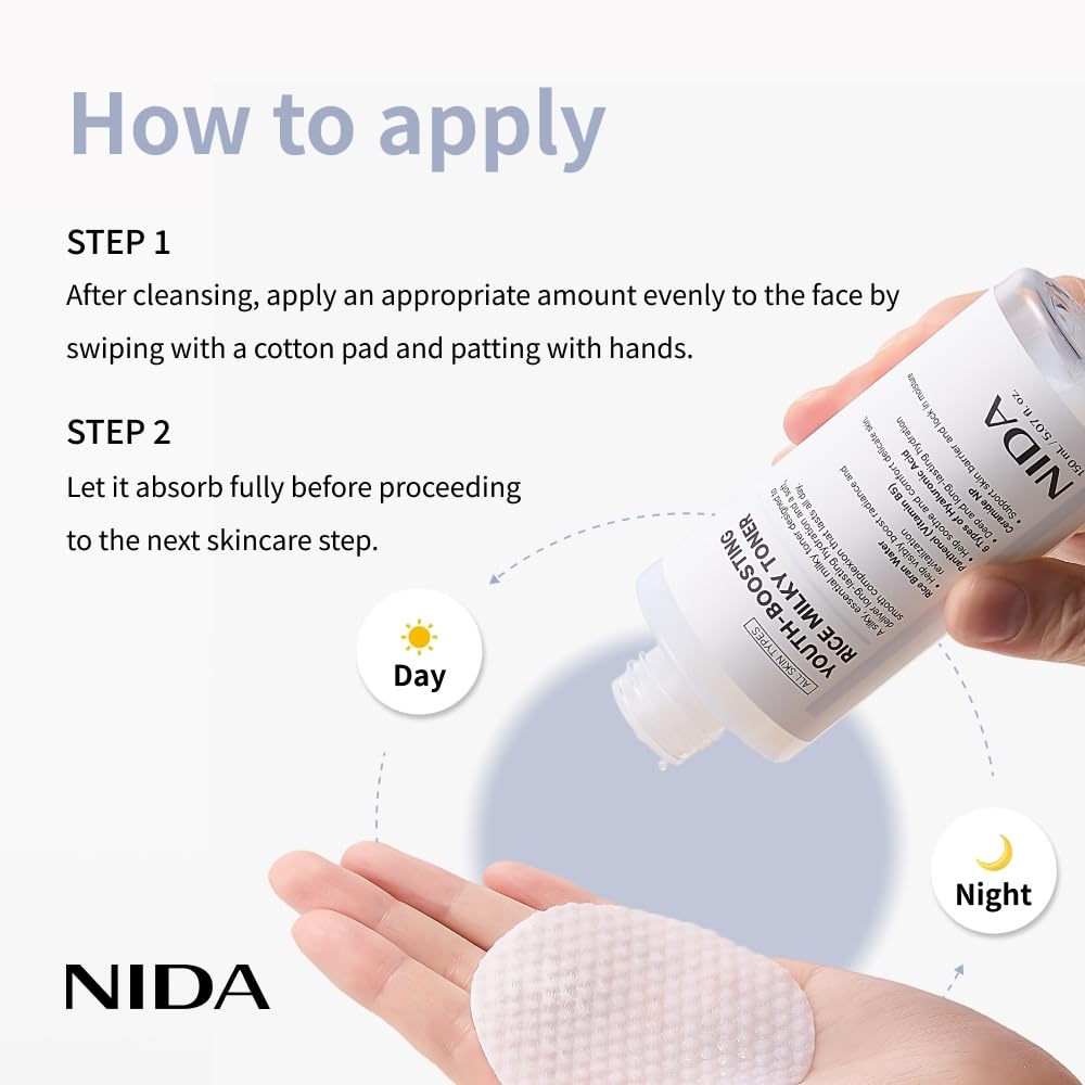 NIDA Youth-boosting Rice Milky Toner, for Glass Skin | Rice Bran Extract, Niacinamide, Ceramide NP, Panthenol | Deep Moisturizing, Hydrating and Refreshing - dailyvitalstore