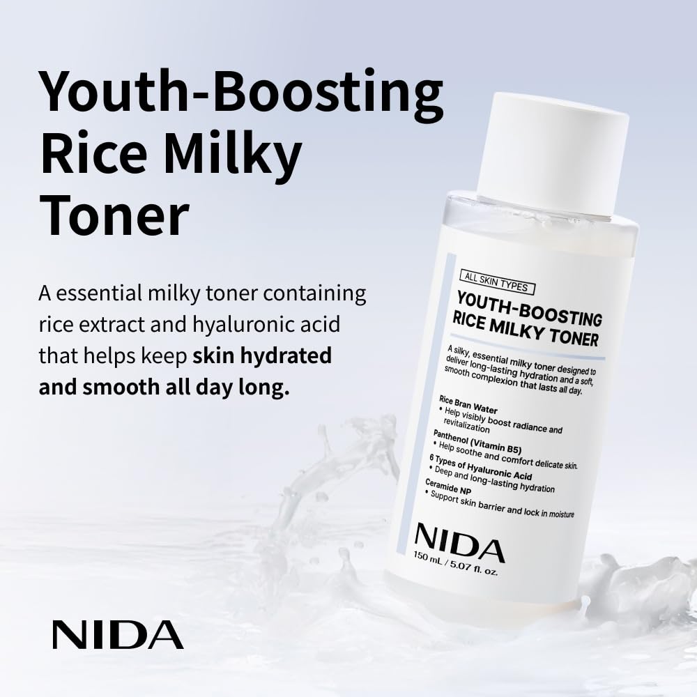 NIDA Youth-boosting Rice Milky Toner, for Glass Skin | Rice Bran Extract, Niacinamide, Ceramide NP, Panthenol | Deep Moisturizing, Hydrating and Refreshing - dailyvitalstore