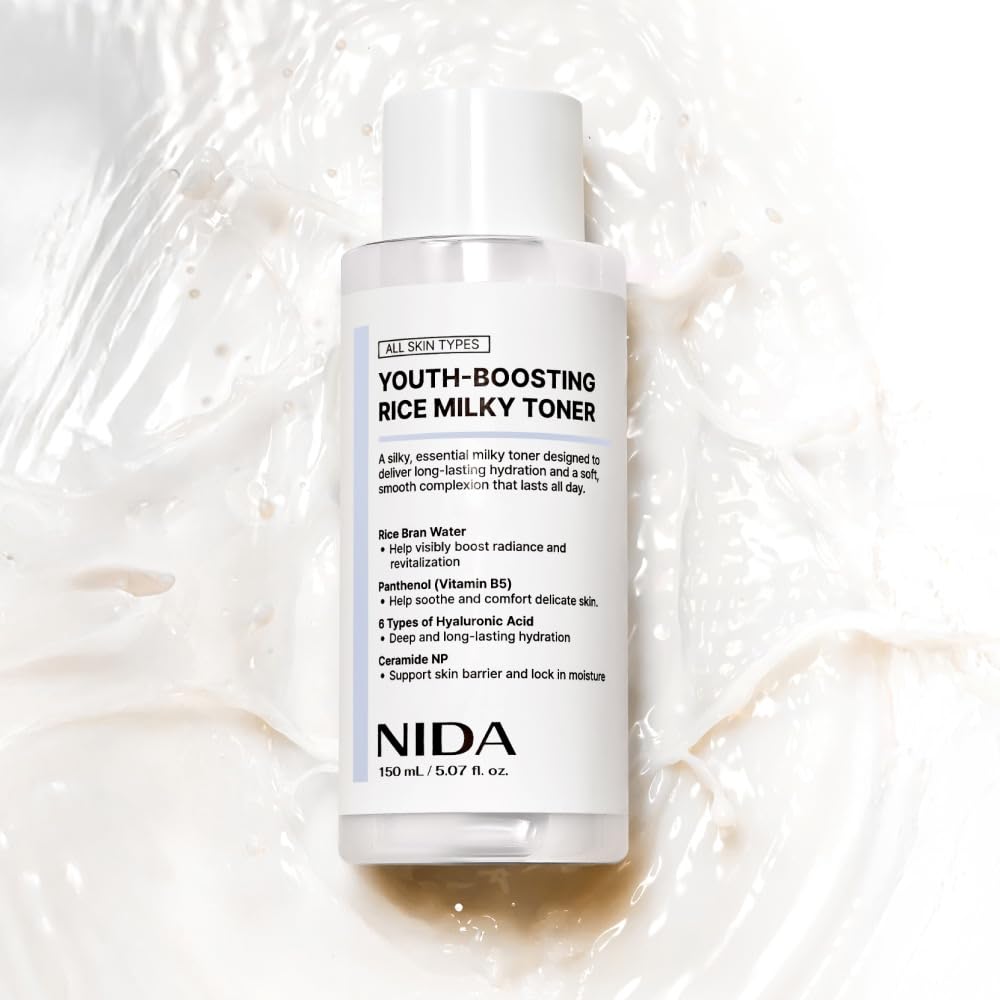 NIDA Youth-boosting Rice Milky Toner, for Glass Skin | Rice Bran Extract, Niacinamide, Ceramide NP, Panthenol | Deep Moisturizing, Hydrating and Refreshing - dailyvitalstore