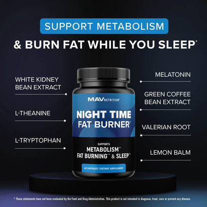 Night Time Fat Burner for Weight Loss Support & Sleep Aid | Appetite Suppressant, Carb Blocker, Nighttime Metabolism Booster for Stomach Fat Burner - dailyvitalstore