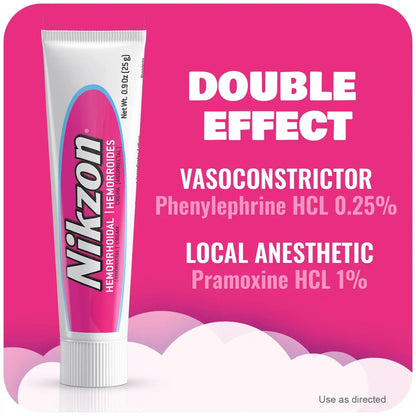 Nikzon Hemorrhoid Cream | Double Effect for Pain & Swelling, Numbs Irritated Anorectal Area, Soothing & Fast-Acting Formula, Dual-Action Hemorrhoid Treatment, 0.9 Oz, 1-Pack - dailyvitalstore