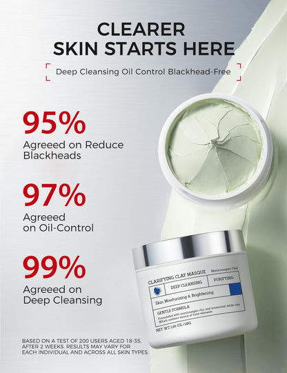 NING DERMOLOGIE Clay Mask for Face & Sensitive Skin: Triple Mud Formula Deep Cleans Pores Reduces Acne Balances Oil & Improves Texture - 3.88 Oz - dailyvitalstore
