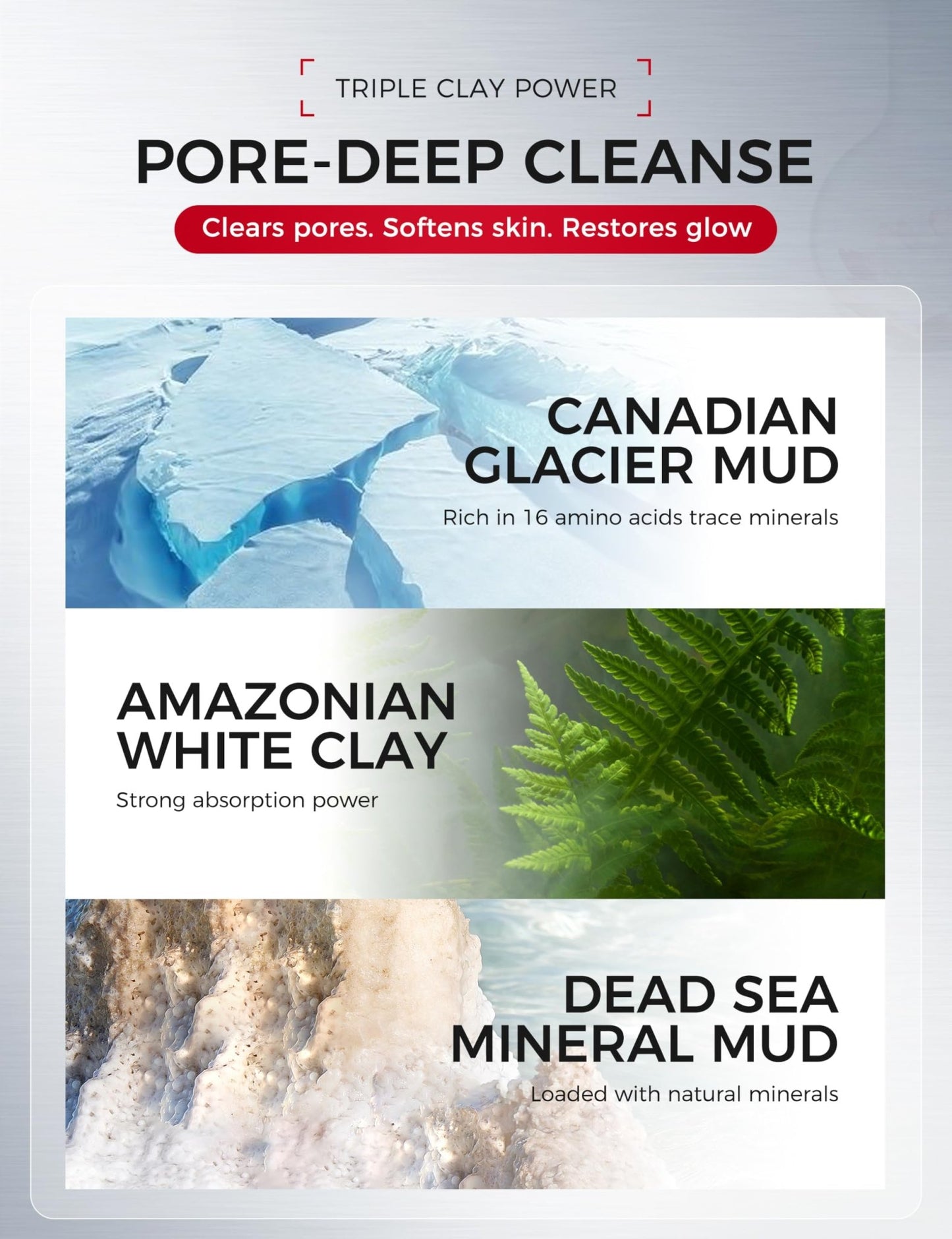 NING DERMOLOGIE Clay Mask for Face & Sensitive Skin: Triple Mud Formula Deep Cleans Pores Reduces Acne Balances Oil & Improves Texture - 3.88 Oz - dailyvitalstore