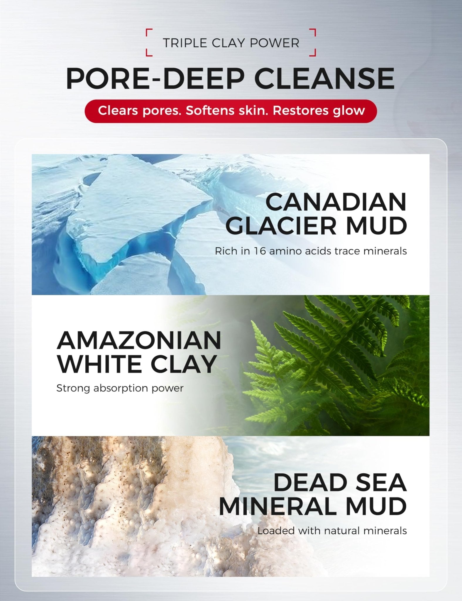 NING DERMOLOGIE Clay Mask for Face & Sensitive Skin: Triple Mud Formula Deep Cleans Pores Reduces Acne Balances Oil & Improves Texture - 3.88 Oz - dailyvitalstore
