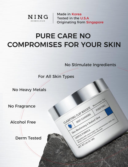 NING DERMOLOGIE Clay Mask for Face & Sensitive Skin: Triple Mud Formula Deep Cleans Pores Reduces Acne Balances Oil & Improves Texture - 3.88 Oz - dailyvitalstore