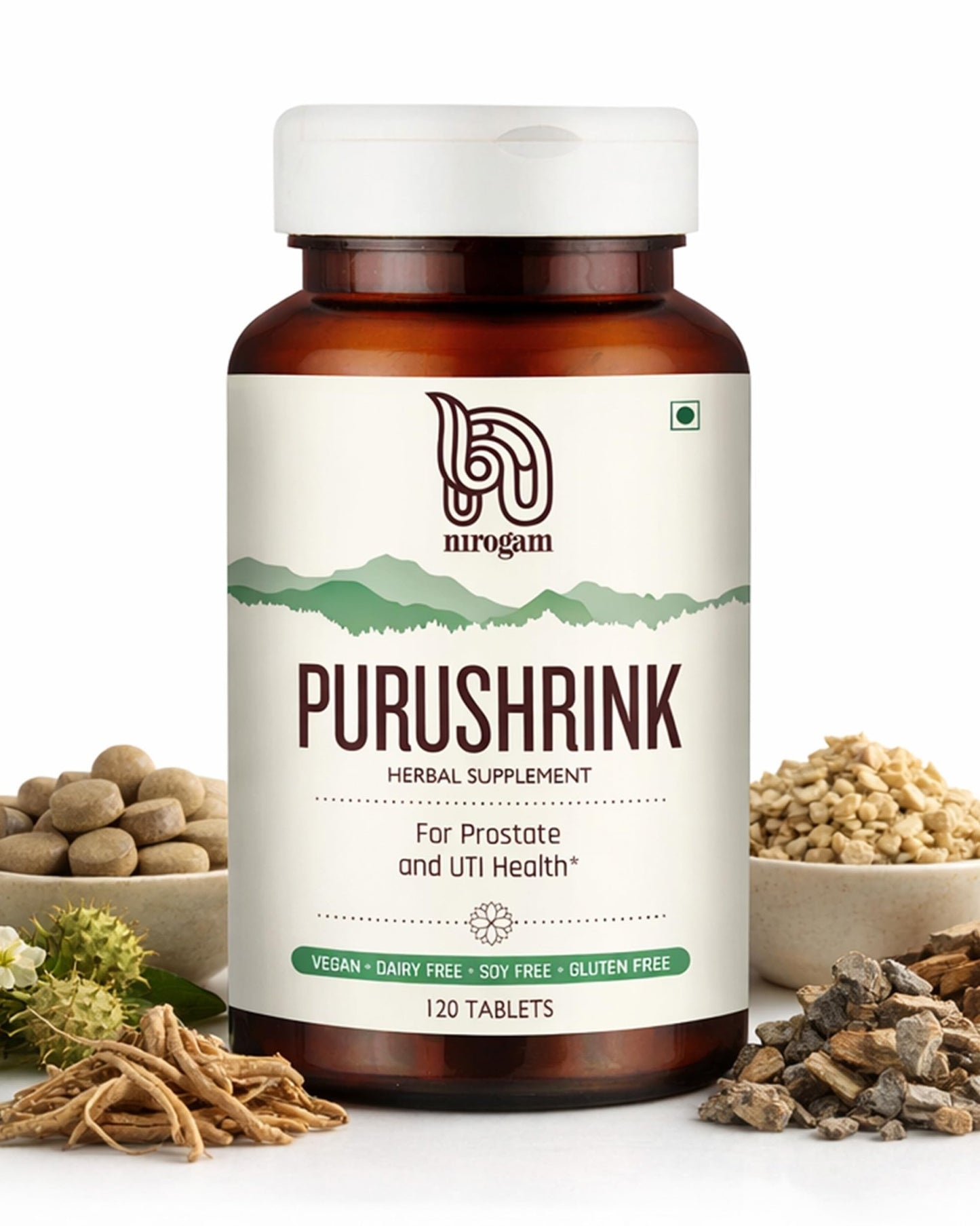 Nirogam Purushrink - BPH Prostate Supplement for Men, Supports Better Sleep & Urinary Health - Natural Ayurvedic Herbal Supplement 120 Tablets - Vegan, Dairy Free, Gluten Free - dailyvitalstore