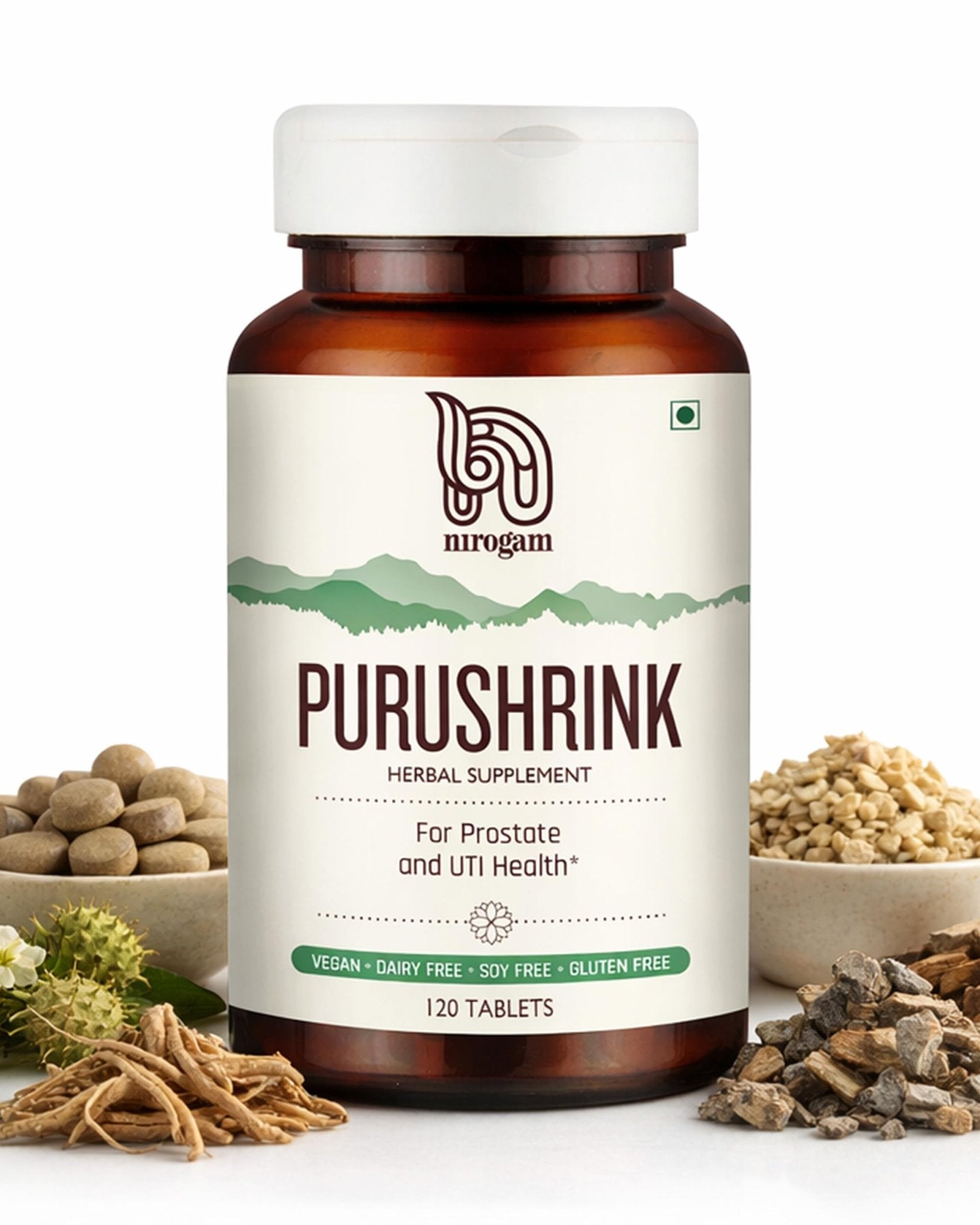 Nirogam Purushrink - BPH Prostate Supplement for Men, Supports Better Sleep & Urinary Health - Natural Ayurvedic Herbal Supplement 120 Tablets - Vegan, Dairy Free, Gluten Free - dailyvitalstore