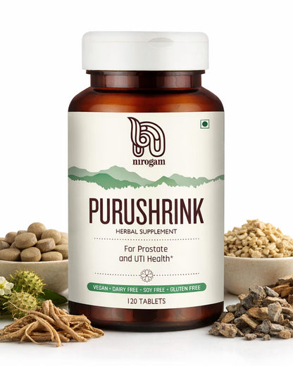 Nirogam Purushrink - BPH Prostate Supplement for Men, Supports Better Sleep & Urinary Health - Natural Ayurvedic Herbal Supplement 120 Tablets - Vegan, Dairy Free, Gluten Free - dailyvitalstore