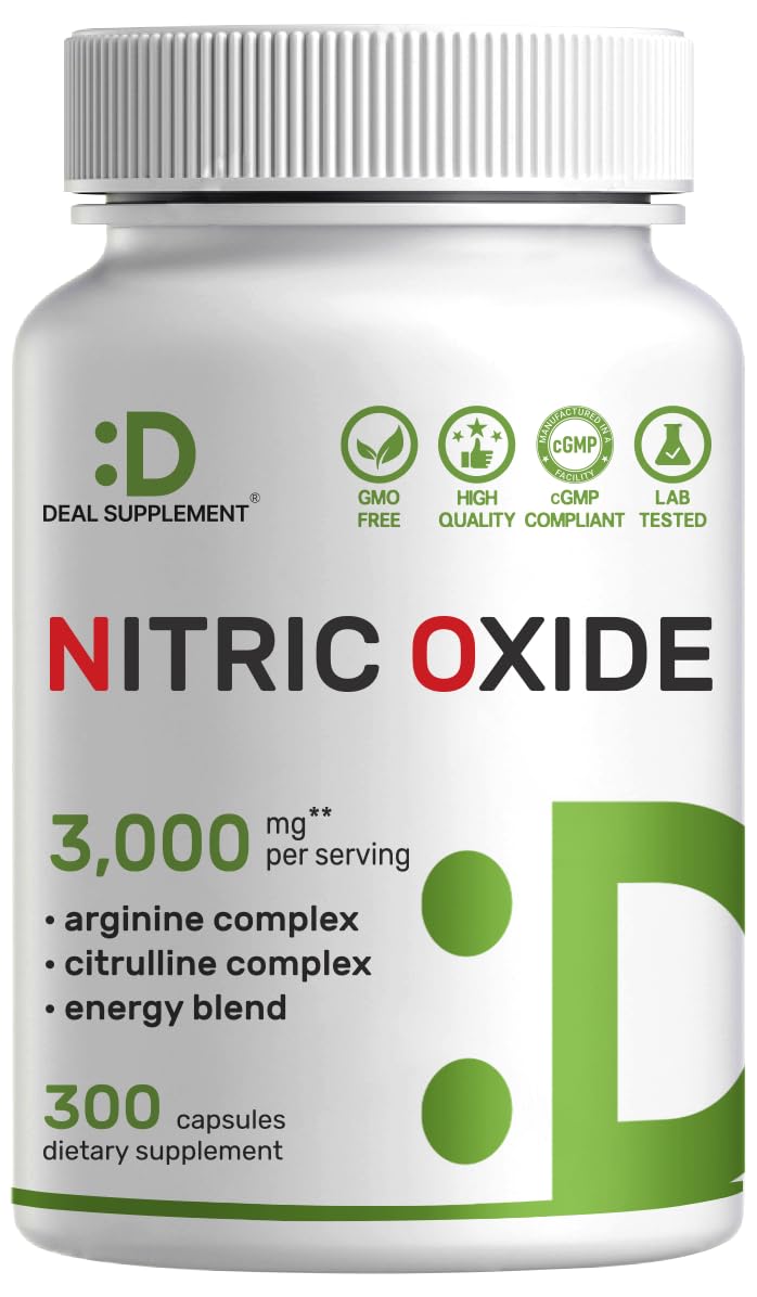 Nitric Oxide Supplement 3,000mg, 300 Capsules | 12-in-1 Complex for Men & Women – Arginine, Citrulline, Korean Red Ginseng, - dailyvitalstore