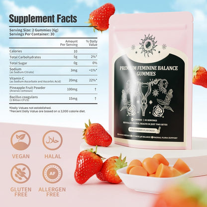 NIUSISE Feminine Balance Gummies, Premium Balance Supplement for Women PH Health, Immune Support, Energy Support, Vegan, Gluten-Free, Strawberry Flavor, - dailyvitalstore