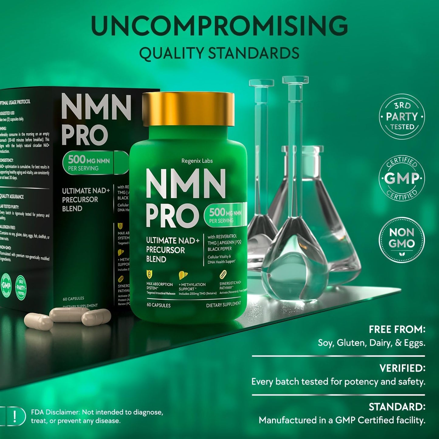 NMN Supplement 500mg - NAD Supplement with Resveratrol, TMG, Apigenin, PQQ, and Black Pepper Extract - 6-in-1 Acid-Resistant Vegan Pills Complex - dailyvitalstore