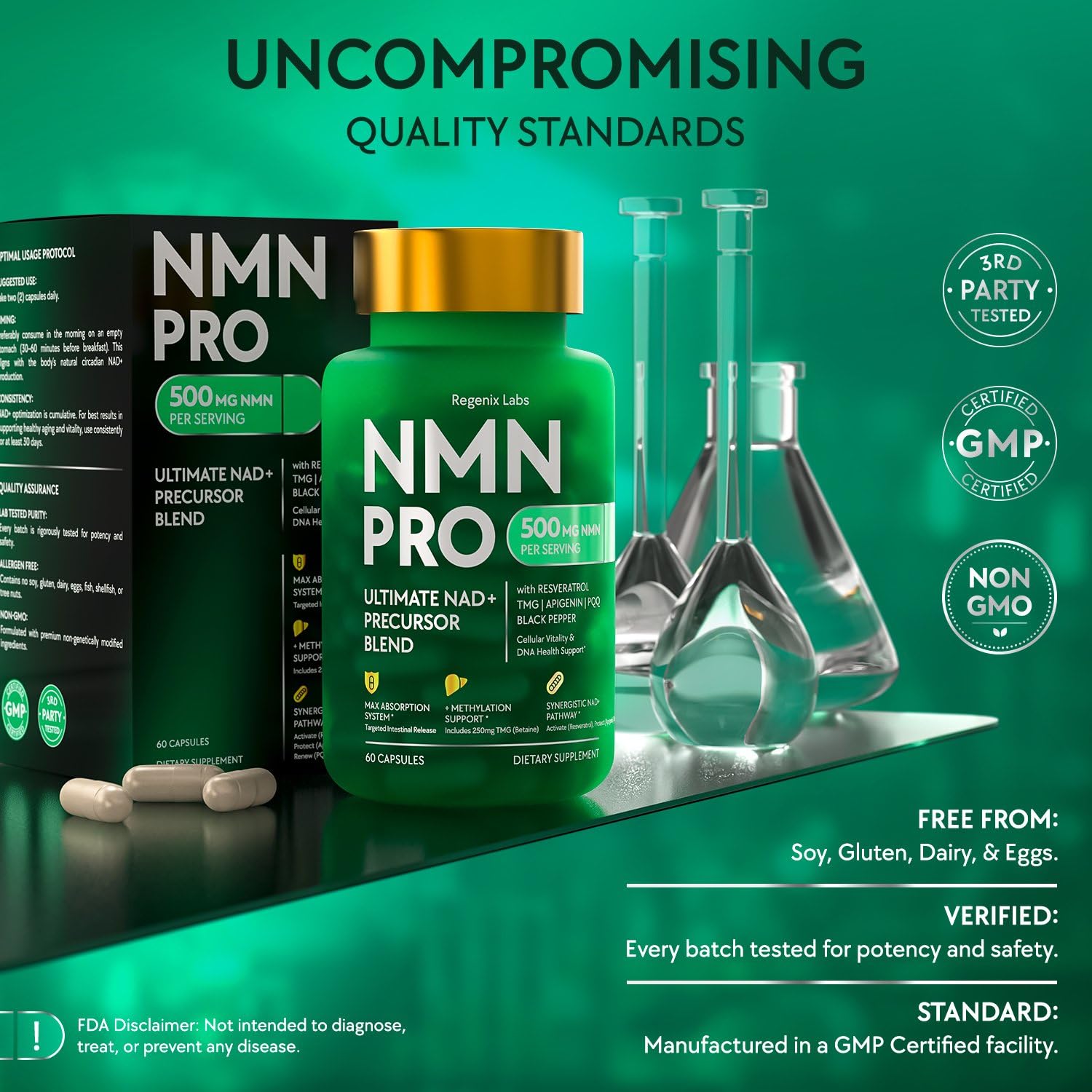 NMN Supplement 500mg - NAD Supplement with Resveratrol, TMG, Apigenin, PQQ, and Black Pepper Extract - 6-in-1 Acid-Resistant Vegan Pills Complex - dailyvitalstore