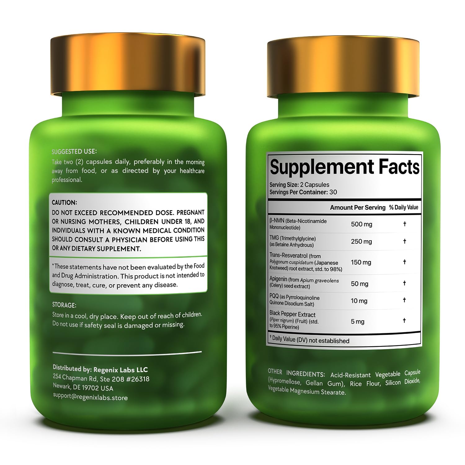 NMN Supplement 500mg - NAD Supplement with Resveratrol, TMG, Apigenin, PQQ, and Black Pepper Extract - 6-in-1 Acid-Resistant Vegan Pills Complex - dailyvitalstore