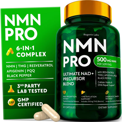 NMN Supplement 500mg - NAD Supplement with Resveratrol, TMG, Apigenin, PQQ, and Black Pepper Extract - 6-in-1 Acid-Resistant Vegan Pills Complex - dailyvitalstore