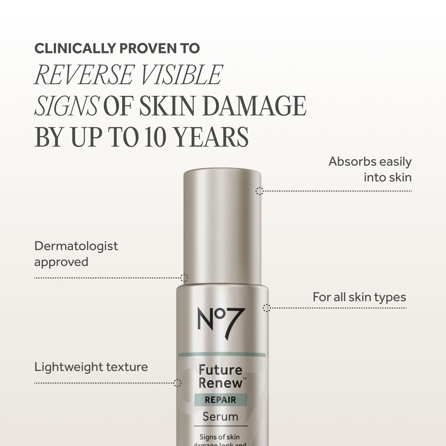 No7 Future Renew Damage Reversal Anti Aging Serum for Face - Face Serum for Women with Peptides to Support Skin Repair - Helps Reduce Fine Lines, Wrinkles, - dailyvitalstore
