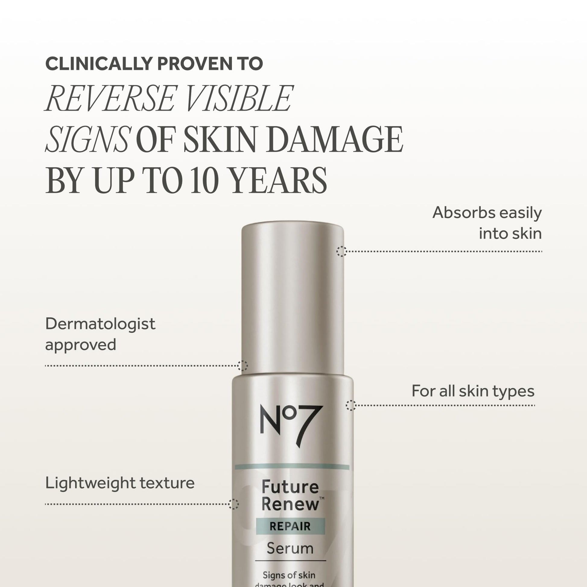 No7 Future Renew Damage Reversal Anti Aging Serum for Face - Face Serum for Women with Peptides to Support Skin Repair - Helps Reduce Fine Lines, Wrinkles, - dailyvitalstore