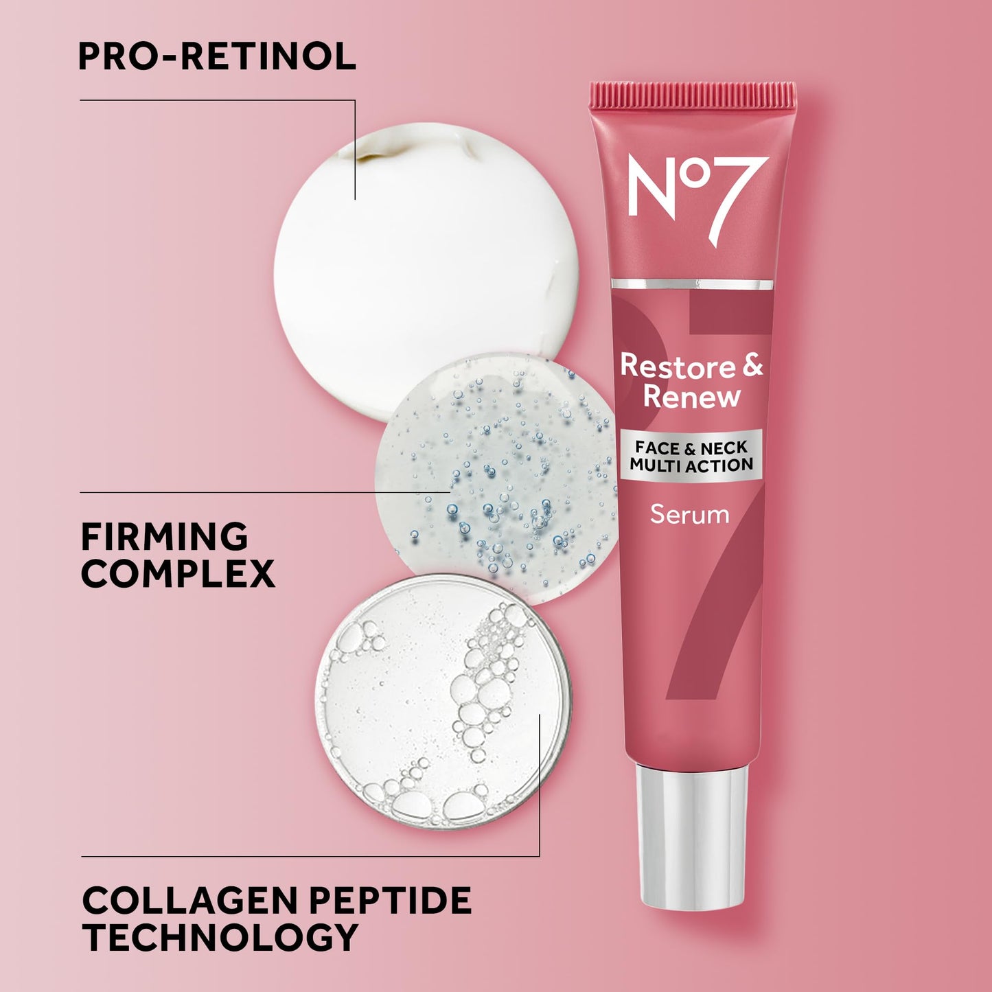 No7 Restore & Renew Multi Action Serum for Face & Neck - Anti Aging Serum for Neck Firming and Tightening - Infused with Hydrating Collagen Peptides - dailyvitalstore