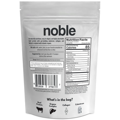 Noble Grass Fed Beef Protein Powder | Beef Protein w/Collagen, Colostrum, Organ Blend | Carnivore, Keto Friendly | Whey, Gluten Free | Muscle, Gut Health, Skin, Joint Support | 30 Servings, Vanilla - dailyvitalstore
