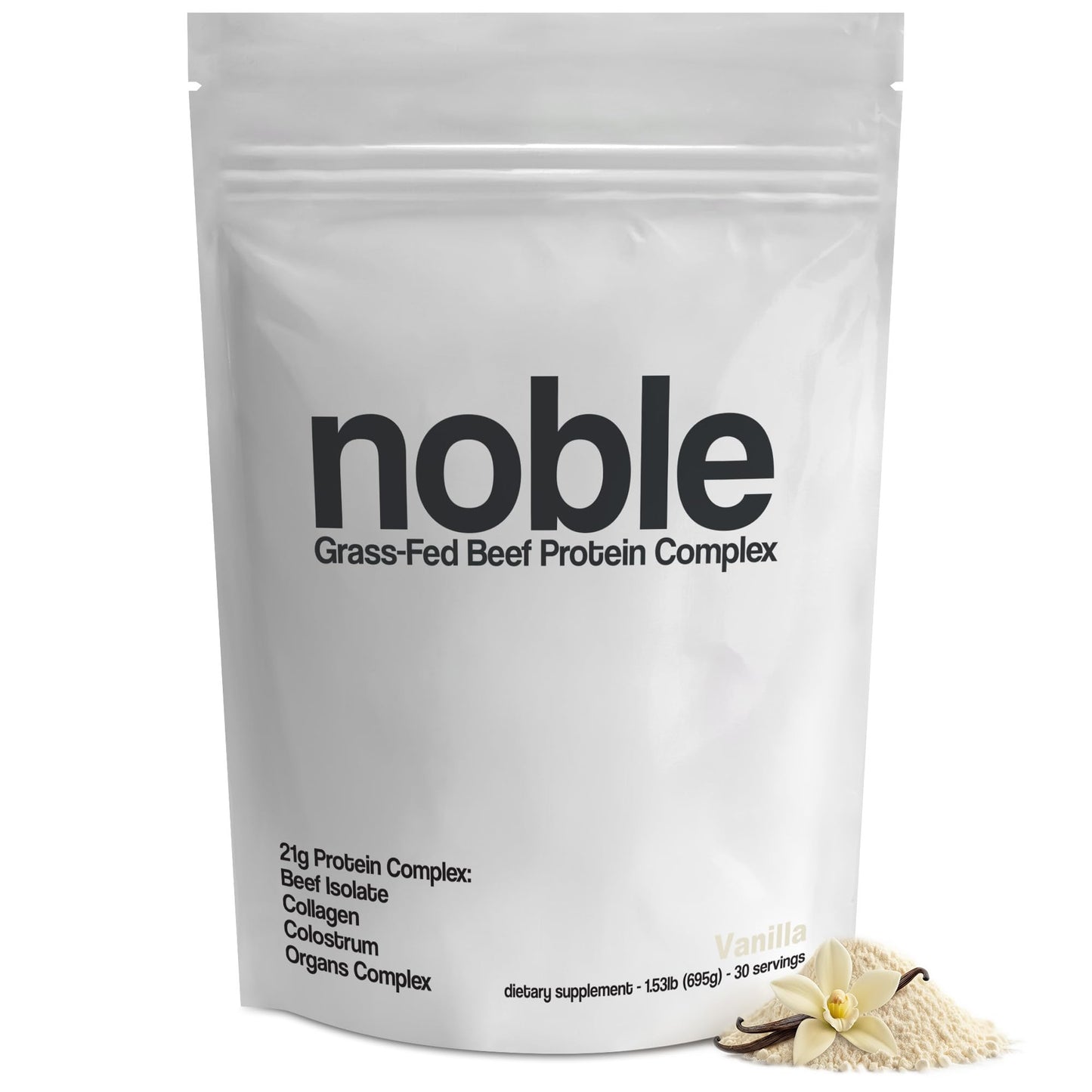 Noble Grass Fed Beef Protein Powder | Beef Protein w/Collagen, Colostrum, Organ Blend | Carnivore, Keto Friendly | Whey, Gluten Free | Muscle, Gut Health, Skin, Joint Support | 30 Servings, Vanilla - dailyvitalstore
