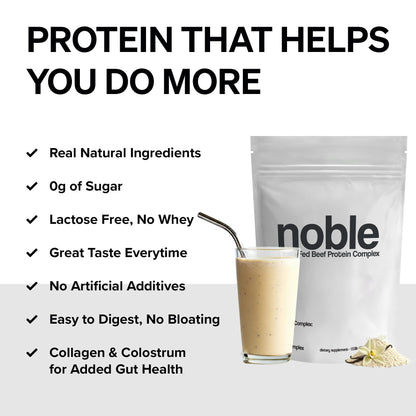 Noble Grass Fed Beef Protein Powder | Beef Protein w/Collagen, Colostrum, Organ Blend | Carnivore, Keto Friendly | Whey, Gluten Free | Muscle, Gut Health, Skin, Joint Support | 30 Servings, Vanilla - dailyvitalstore
