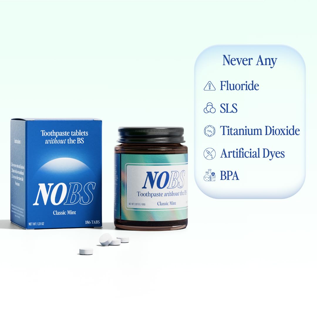 NOBS (No Bad Stuff) Toothpaste Tablets - Nano Hydroxyapatite, Fluoride & Plastic Free, Eco & Travel Friendly - Remineralize with NHA (3 Month) - dailyvitalstore