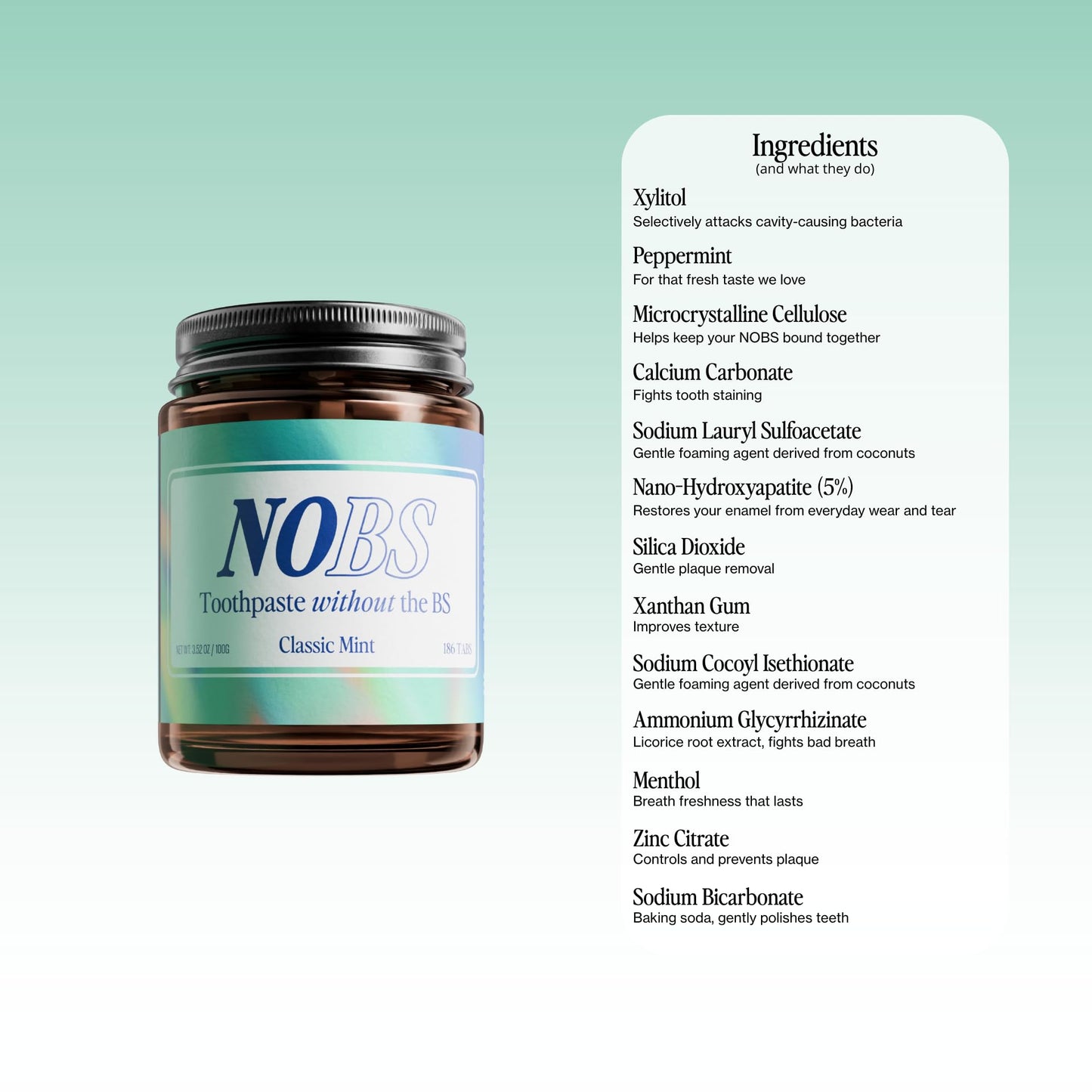 NOBS (No Bad Stuff) Toothpaste Tablets - Nano Hydroxyapatite, Fluoride & Plastic Free, Eco & Travel Friendly - Remineralize with NHA (3 Month) - dailyvitalstore