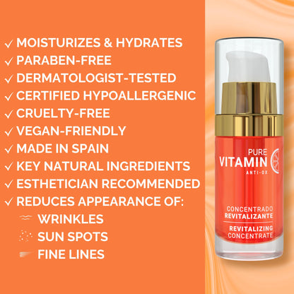 Noche Y Dia Vitamin C Serum for Mature Skin - Made in Spain - Anti Aging Formula Hydrates, Moisturizes, Firms - Targets Sun Spots - dailyvitalstore