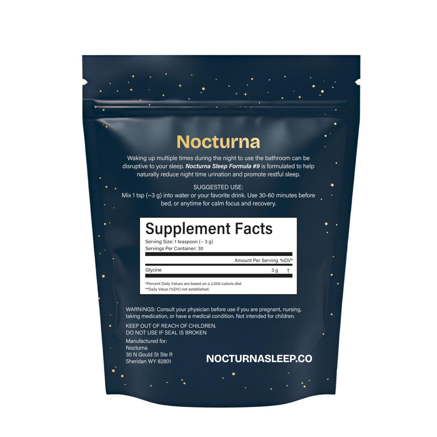Nocturna Glycine Supplement – 100% Pure 3g Glycine Powder for Sleep, Calm & Recovery – USA Made Sleep Aid for Men & Women – Non-GMO & Completely Natural - 6.3Oz for 60 Servings - dailyvitalstore