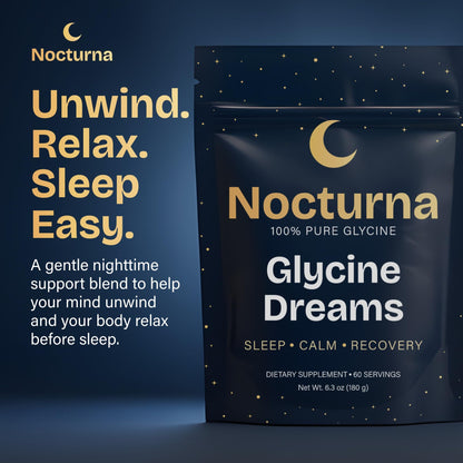 Nocturna Glycine Supplement – 100% Pure 3g Glycine Powder for Sleep, Calm & Recovery – USA Made Sleep Aid for Men & Women – Non-GMO & Completely Natural - 6.3Oz for 60 Servings - dailyvitalstore