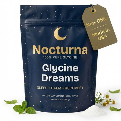 Nocturna Glycine Supplement – 100% Pure 3g Glycine Powder for Sleep, Calm & Recovery – USA Made Sleep Aid for Men & Women – Non-GMO & Completely Natural - 6.3Oz for 60 Servings - dailyvitalstore