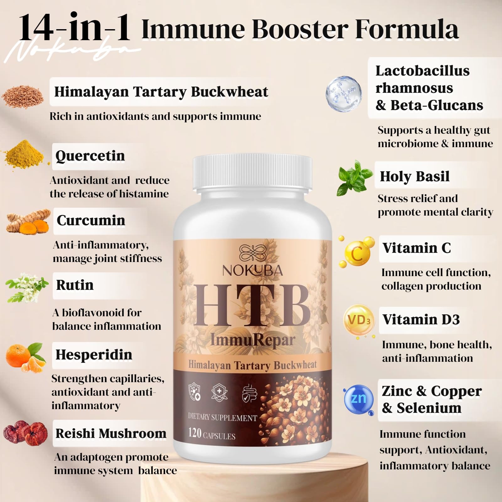 Nokuba Polyphenols Supplement for Immune Support | Himalayan Tartary Buckwheat Sourced | Polyphenol Superfood with Quercetin, Curcumin | Immune Booster, Antioxidant, Anti-inflammatory - 120 Capsules - dailyvitalstore