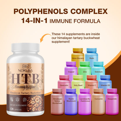 Nokuba Polyphenols Supplement for Immune Support | Himalayan Tartary Buckwheat Sourced | Polyphenol Superfood with Quercetin, Curcumin | Immune Booster, Antioxidant, Anti-inflammatory - 120 Capsules - dailyvitalstore